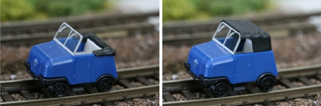 Kres 99977 - TT Schienentrabi, blau, mit 1achsigem Anhänger, Bausatz